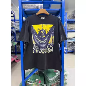 Vintage Rửa Đen Quá Khổ Áo Thun Tay Ngắn Retro Viền Mặt Checkered In Hình Ban Nhạc Rock Graphic Tee Dạo Phố Thường Ngày Rời Phù Hợp Với Nam Nữ