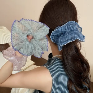 Lưới lớn Chấm bi có viền ren, Dây buộc tóc Organza thanh lịch, Phụ kiện tóc thông thường ngọt ngào dành cho nữ Trang phục hàng ngày & cô dâu