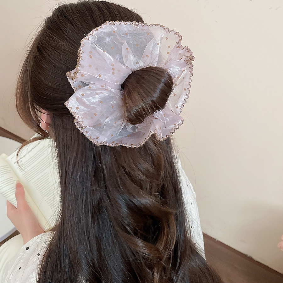 Lưới lớn Chấm bi có viền ren, Dây buộc tóc Organza thanh lịch, Phụ kiện tóc thông thường ngọt ngào dành cho nữ Trang phục hàng ngày & cô dâu