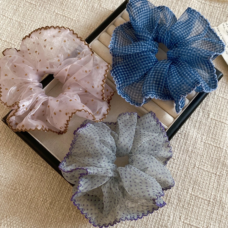 Lưới lớn Chấm bi có viền ren, Dây buộc tóc Organza thanh lịch, Phụ kiện tóc thông thường ngọt ngào dành cho nữ Trang phục hàng ngày & cô dâu