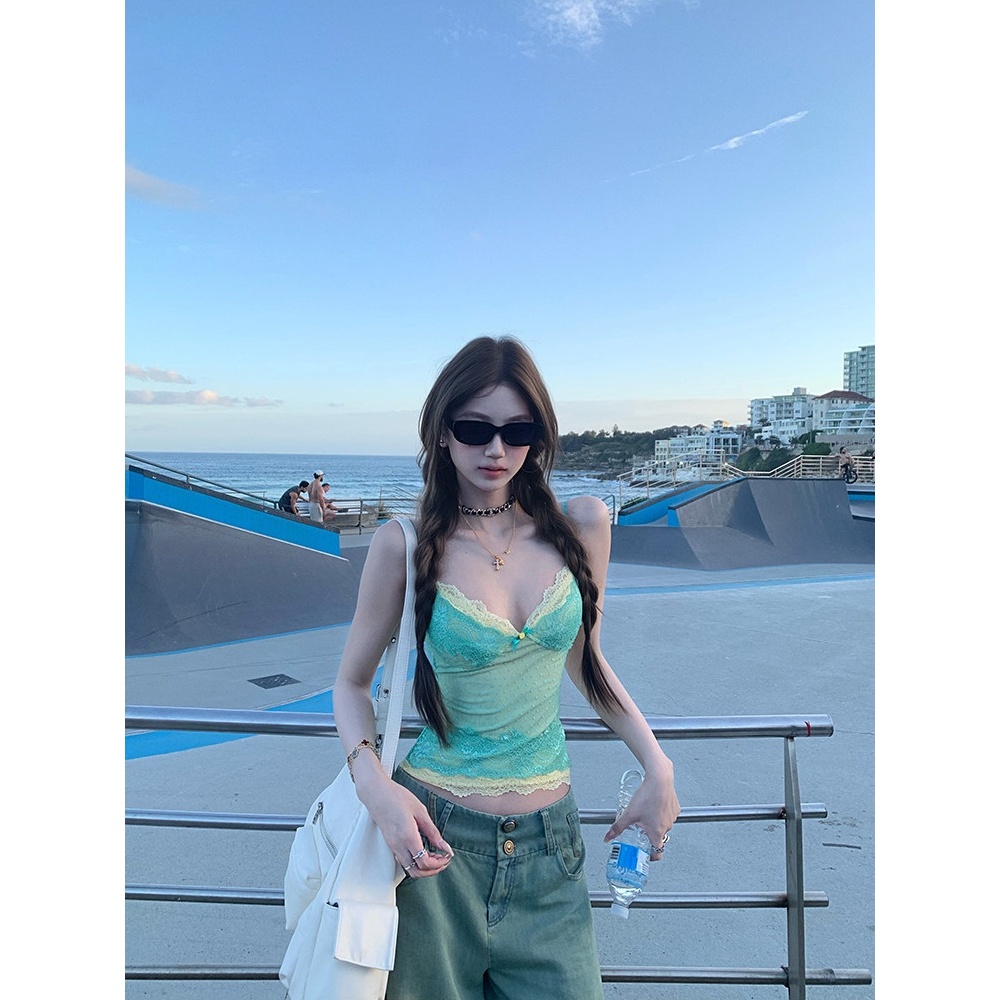 [BANKO] Phiên Bản Hàn Quốc Nữ Mùa Hè Phong Cách Mới Slim-fit Ôm Hơn Nhìn Nơ Áo yếm ren