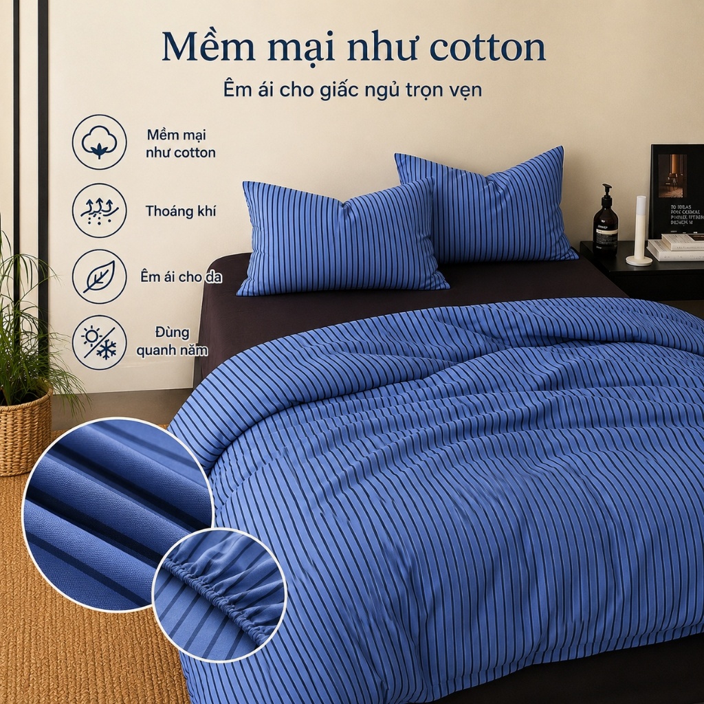 Bộ ga giường cotton nguyên chất mềm mịn, thoáng khí tốt, không phai màu vĩnh viễn, hàng có sẵn