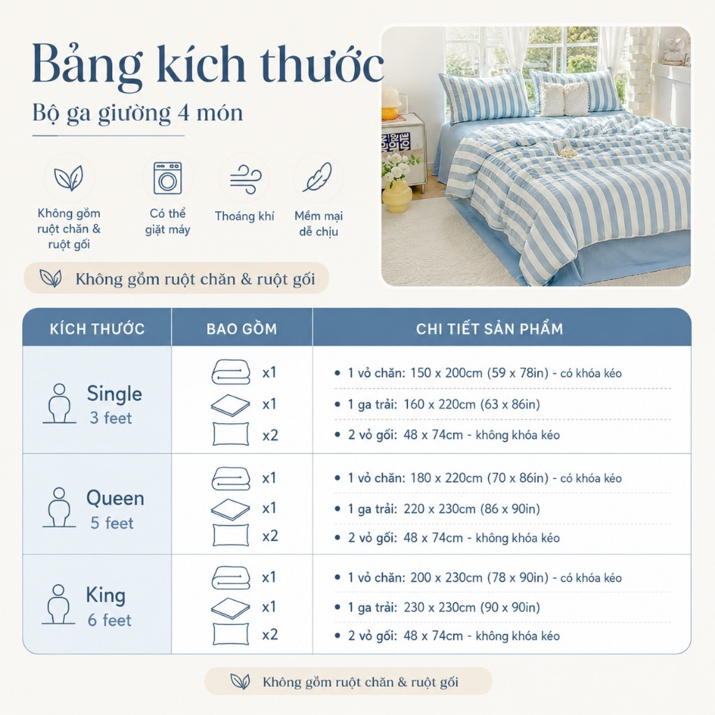 Bộ ga giường cotton 100% hàng có sẵn, mềm mại, thoáng mát, giặt máy không phai màu dùng 4 mùa