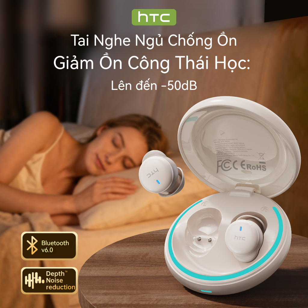 HTC NE92 Bluetooth 6.0 Tai nghe chuyên dụng khi ngủ TWS Tai nghe Bluetooth không dây Tích hợp micro kép Âm thanh HiFi HD Khử tiếng ồn khi đàm thoại Kết nối nhanh Độ trễ thấp Cửa hàng HiFi