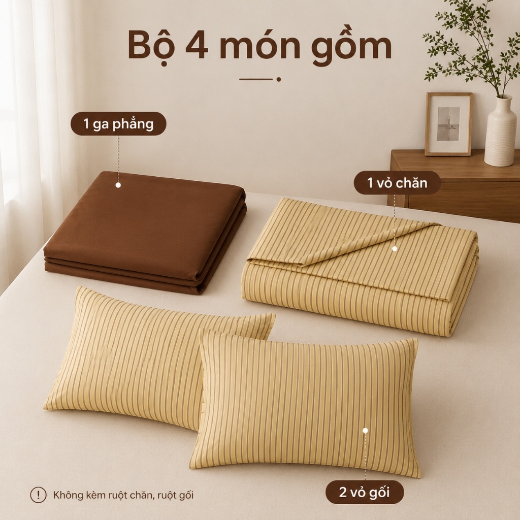 Bộ ga giường cotton 100% mềm mại da không gây kích ứng, thoáng mát 4 mùa, máy giặt không phai màu