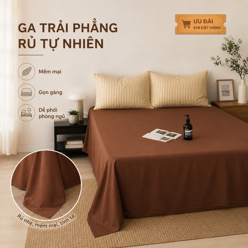 Bộ ga giường cotton 100% mềm mại da không gây kích ứng, thoáng mát 4 mùa, máy giặt không phai màu