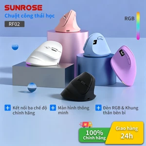 SUNROSE FR02 Chuột công thái học, Chuột dọc tiện dụng Tri-Mode có dây + 2.4G + Bluetooth, Màn hình hiển thị nguồn nhấp chuột im lặng Đèn nền RGB để giảm đau cổ tay & Văn phòng / Chơi game Chuột ergonomic