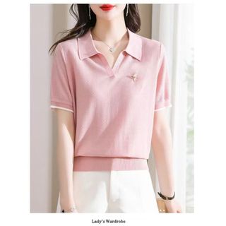 Hàn Quốc Đơn Giản Đi Lại Màu Hồng Dệt Kim Nữ Tay Ngắn Mẹ Trẻ Áo Thun Tính Khí Cổ Vuông Mỏng Phong Cách Mùa Hè Top 2026 Phong Cách Mới