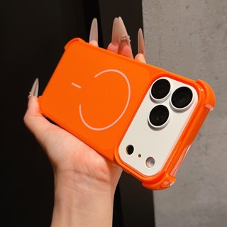 Bốn góc chống rơi va chạm màu sắc có thể tháo rời ống kính cửa sổ lớn hình tròn mỏng màu cam ốp điện thoại phù hợp cho iPhone 11 12 13 14 15 16 17 Pro Max bao gồm tất cả vỏ mềm chống rơi