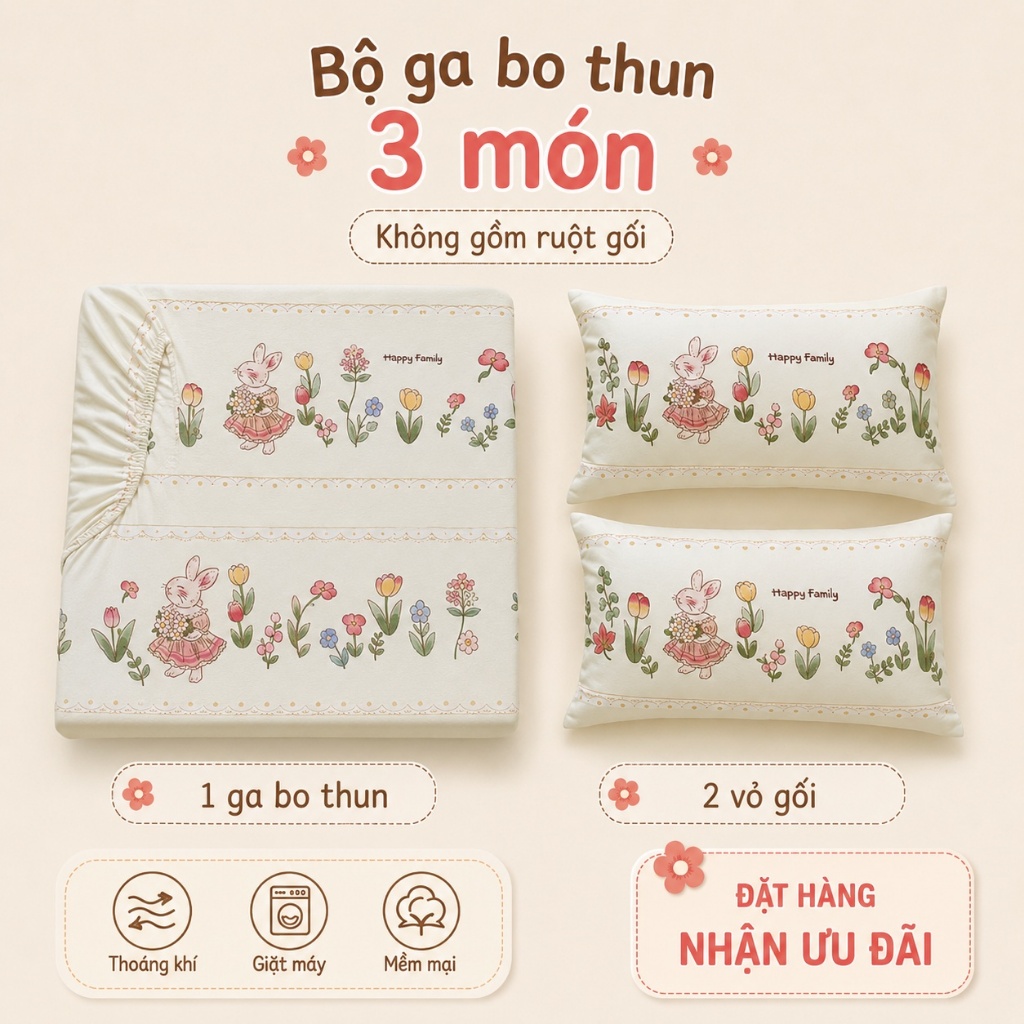 Bộ 3 Tấm Chăn Giường Ôm Cotton 100% Hiện Hàng Sẵn Giao, Dùng 4 Mùa Phù Hợp Khí Hậu Việt, Mềm Mại Thân Thiện Da, Giặt Máy Không Phai Màu, Thoáng Khí Tuyết Đối