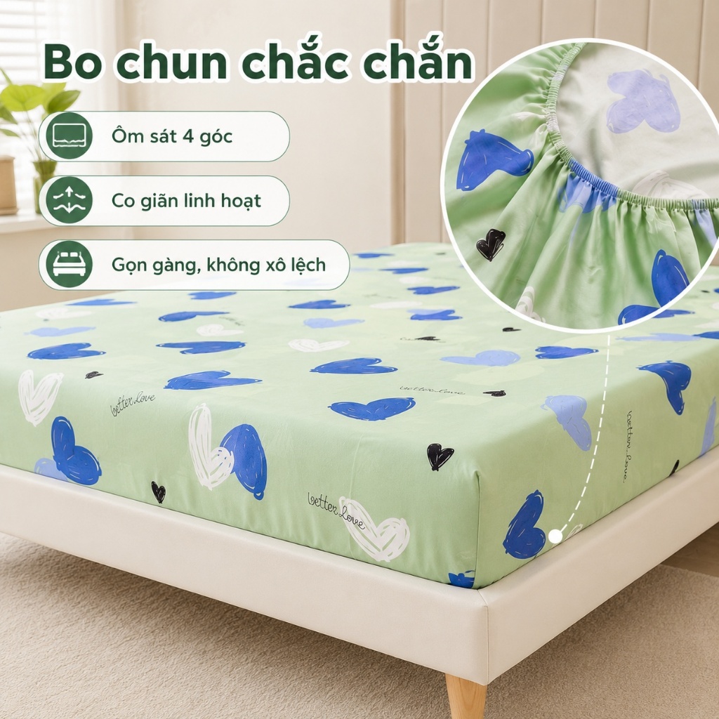 Bộ chăn ga 3 món cotton 100% chất lượng, thoáng mát không nóng, dễ giặt máy không phai màu
