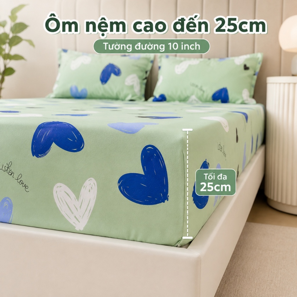 Bộ chăn ga 3 món cotton 100% chất lượng, thoáng mát không nóng, dễ giặt máy không phai màu