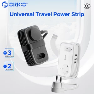 ORICO Dải nguồn du lịch 5 trong 1 EU Schuko Cắm 2AC Ổ cắm 3USB-A Dây vết thương di động Dây nối dài cắm phẳng cho du lịch Châu Âu