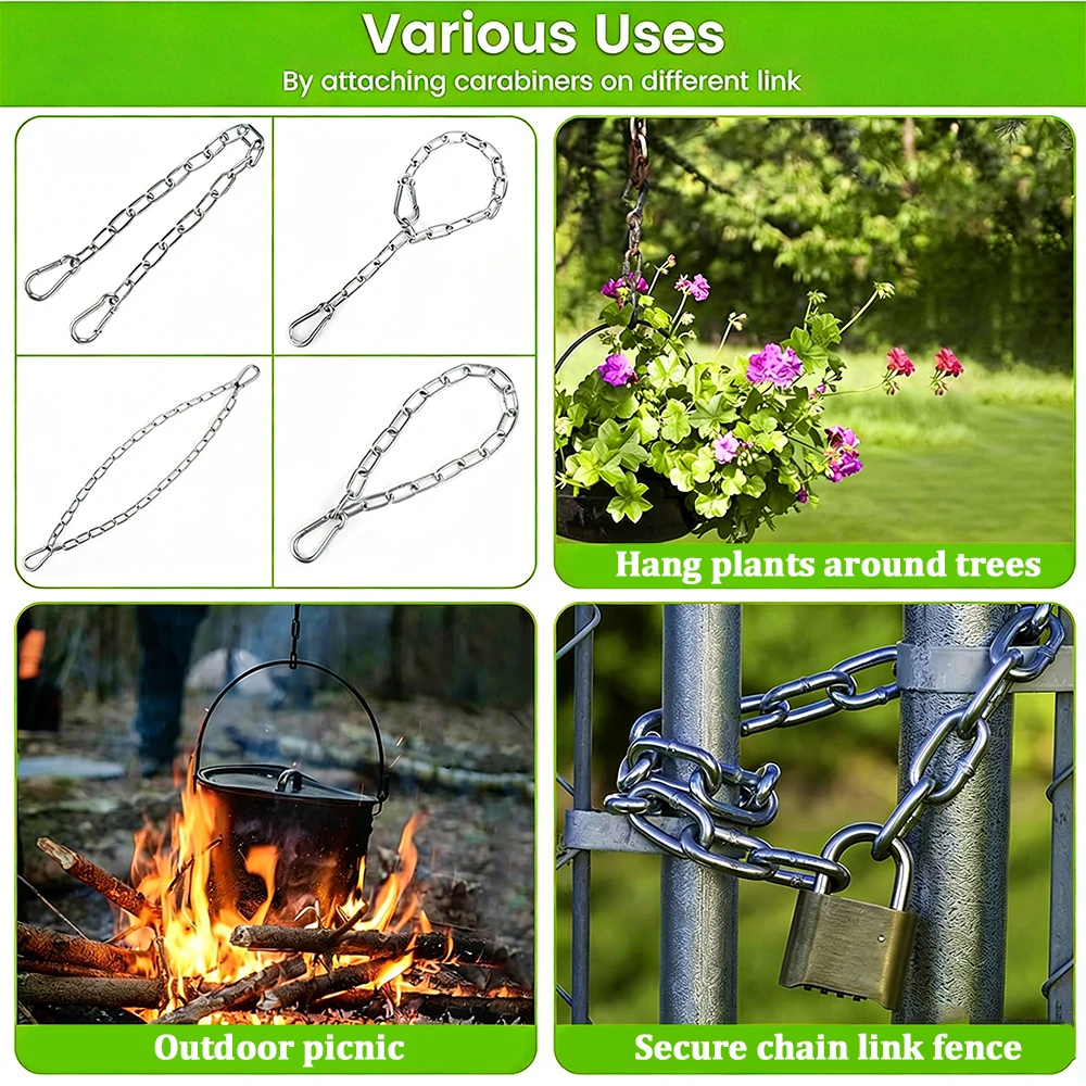 Dây chuyền thép không gỉ 304 với Carabiner 1-20M 2-4mm Chịu lực chống gỉ cho võng xoay Dây xích thú cưng Dây xích Quần áo DIY