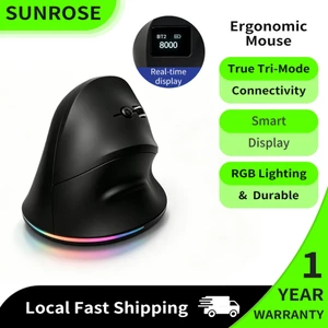 Chuột dọc tiện dụng Sunrose, Tri-Mode (Có dây, 2.4G, Bluetooth), Bấm im lặng, Màn hình nguồn, Đèn nền RGB – Giảm đau cổ tay cho văn phòng & chơi game
