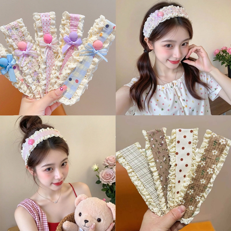 Hàn Quốc Magic Dán Băng Đô Cho Nữ Cô Gái Đan Ren Hoa Dính Dán Băng Đô Miếng Dán Tóc Phụ Kiện Tóc