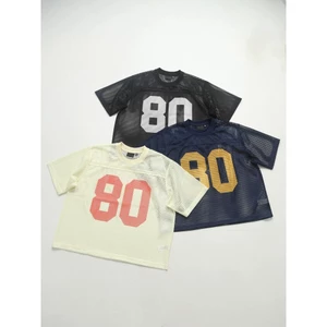 Unisex ST Phong Cách Cổ Điển Chữ In Logo Rỗng Lưới Áo Thun Tay Ngắn