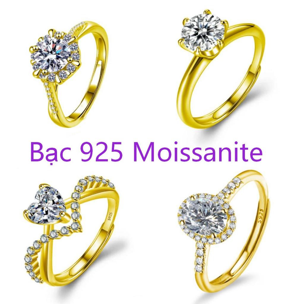 Nhẫn đá Moissanite bạc 925, nữ mạ vàng, 6.5MM 1CT đá Moissanite màu D kèm giấy chứng nhận, kiểu hở, có thể điều chỉnh kích thước, kèm hộp, quà Tết, Giáng Sinh, Valentine, nhẫn cầu hôn
