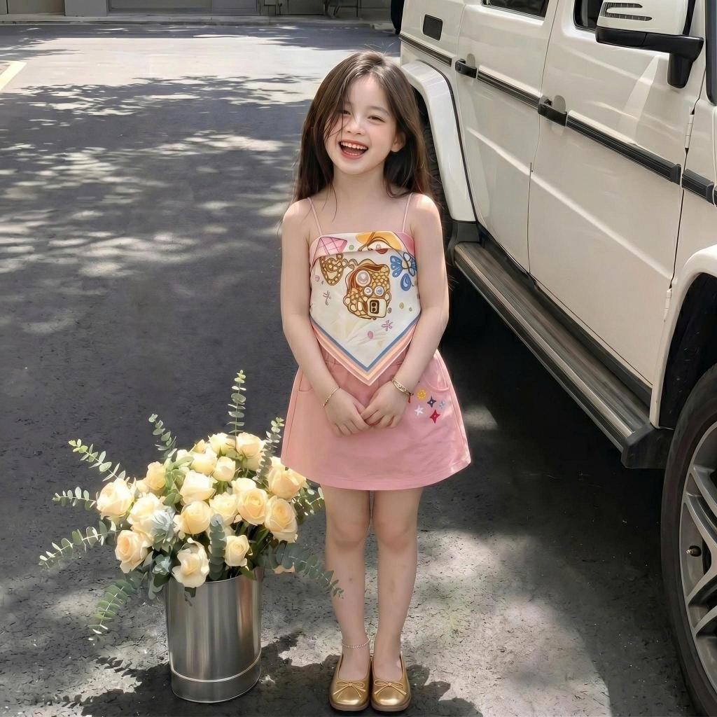 [Không có túi] [A079- [Pippikids] Bộ đồ treo bé gái quần áo trẻ em Bộ đồ váy phong cách nhỏ và vừa dành cho trẻ em