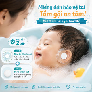 miếng dán tai chống nước cho bé gội đầu bơi lội không đau tai nước không vào tai 2 lớp bảo vệ có lớp bông thấm mềm mại thoải mái kín chống rò dành riêng trẻ nhỏ bịt tai chống nước thao tác đơn giản dùng cho trẻ tắm gội bơi công viên nước