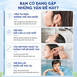 miếng dán tai chống nước cho bé gội đầu bơi lội không đau tai nước không vào tai 2 lớp bảo vệ có lớp bông thấm mềm mại thoải mái kín chống rò dành riêng trẻ nhỏ bịt tai chống nước thao tác đơn giản dùng cho trẻ tắm gội bơi công viên nước