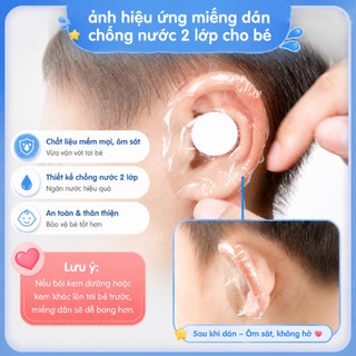 miếng dán tai chống nước cho bé gội đầu bơi lội không đau tai nước không vào tai 2 lớp bảo vệ có lớp bông thấm mềm mại thoải mái kín chống rò dành riêng trẻ nhỏ bịt tai chống nước thao tác đơn giản dùng cho trẻ tắm gội bơi công viên nước