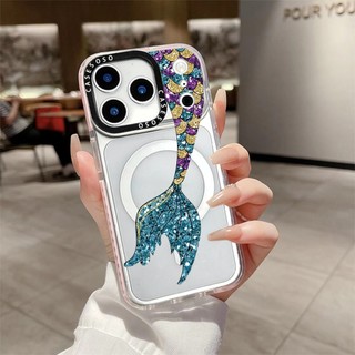 Ốp Sạc Từ Tính Không Dây Nàng Tiên Cá Lấp Lánh Lập Thể Cho IPhone 11 14 15 16 Pro Max 12 13 Pro Max Cover 14 15 16 PLUS Silicon Mềm Trong Suốt Ốp Lưng Chống Sốc