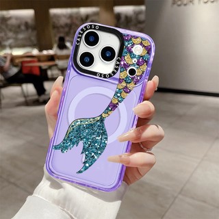 Ốp Sạc Từ Tính Không Dây Nàng Tiên Cá Lấp Lánh Lập Thể Cho IPhone 11 14 15 16 Pro Max 12 13 Pro Max Cover 14 15 16 PLUS Silicon Mềm Trong Suốt Ốp Lưng Chống Sốc
