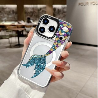 Ốp Sạc Từ Tính Không Dây Nàng Tiên Cá Lấp Lánh Lập Thể Cho IPhone 11 14 15 16 Pro Max 12 13 Pro Max Cover 14 15 16 PLUS Silicon Mềm Trong Suốt Ốp Lưng Chống Sốc