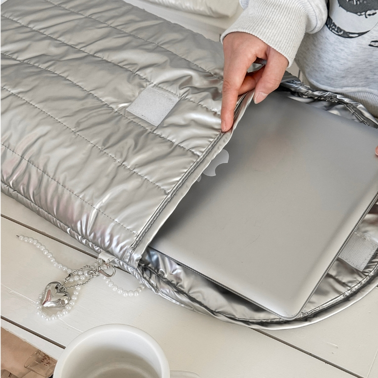 Túi bảo vệ máy tính 16"&bảng 11" vải mềm bóng khóa cài đơn sắc chống sốc bụi kèm nơ tiện du lịch nhà
