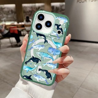 Vỏ sạc từ tính không dây hình cá voi có màn hình tương thích cho IPhone11 12 13 14 15 16 Pro Max Cover 15 16 PLUS Vỏ silicon mềm trong suốt chống sốc