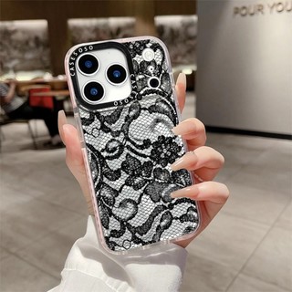 Ốp điện thoại sạc từ tính không dây hoa ren màu đen lấp lánh tương thích cho IPhone11 12 13 14 15 16ProMax Cover 16PLUS Silicone mềm trong suốt Vỏ chống sốc