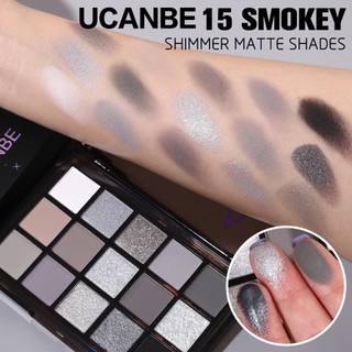 Bảng phấn mắt màu đen khói UCANBE, 15 màu Dark Shimmer Matte Metal Makeup Pallet, Bạc xám sắc tố cao