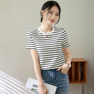 Cổ Điển Đen Sọc Trắng Ngắn - Áo Thun Mềm Mại Thoáng Khí Cho Ngày Hằng Ngày