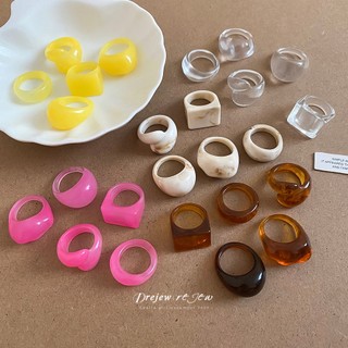 DREJEW Bộ 5 chiếc nhẫn nhựa vân đá nhiều màu Hình khối bất quy tắc đeo hàng ngày hẹn hò