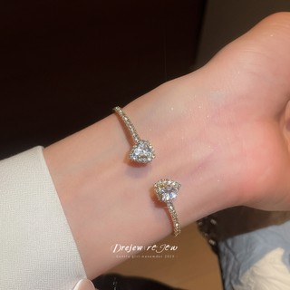 DREJEW Bộ vòng tay tông màu vàng tinh tế & nhẫn kim cương trái tim Phụ kiện thanh lịch có thể xếp chồng lên nhau