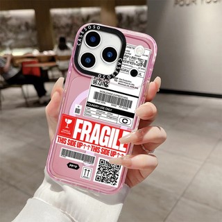 FRAGILE Nhãn Tiếng Anh Vỏ Sạc Từ Tính Không Dây Tương Thích Cho IPhone11 12 13 14 15 16 Pro Max Cover 15 16 PLUS Silicon Mềm Trong Suốt Ốp Lưng Chống Sốc
