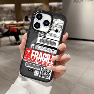FRAGILE Nhãn Tiếng Anh Vỏ Sạc Từ Tính Không Dây Tương Thích Cho IPhone11 12 13 14 15 16 Pro Max Cover 15 16 PLUS Silicon Mềm Trong Suốt Ốp Lưng Chống Sốc