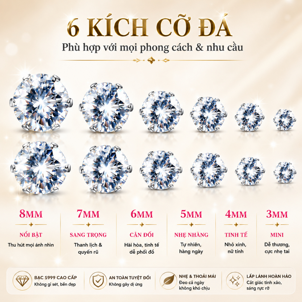 Khuyên tai thép titan màu bạc khảm đá thời trang sang trọng cho nữ