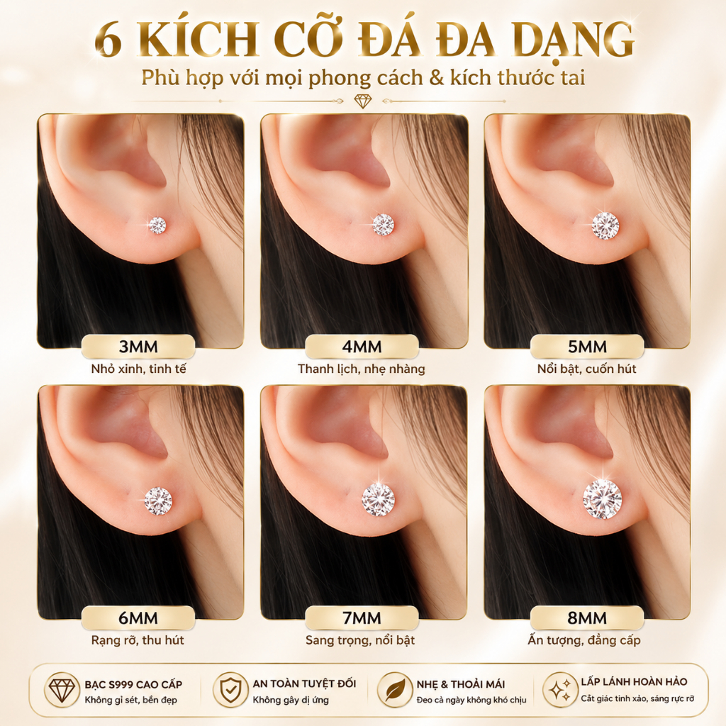 Khuyên tai thép titan màu bạc khảm đá thời trang sang trọng cho nữ