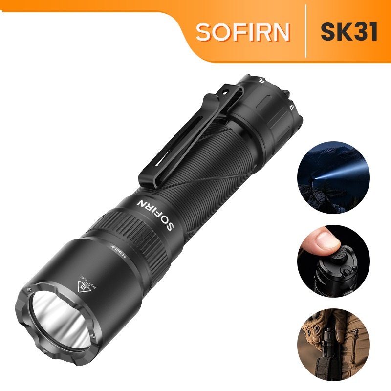 SOFIRN SK31 Đèn pin chiến thuật 6800 Lumens Đèn pin LED sạc dài 395m Chế độ kép Chiến thuật + Ngoài trời IPX8 Chống nước 21700 Pin EDC