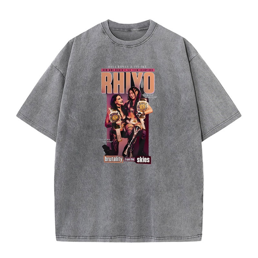 2026 Mới Rhea Ripley & Iyo Sky Đấu Vật Họa Tiết Giặt Trung Lập Thời Trang Cotton Nguyên Chất In Hình Áo Thun
