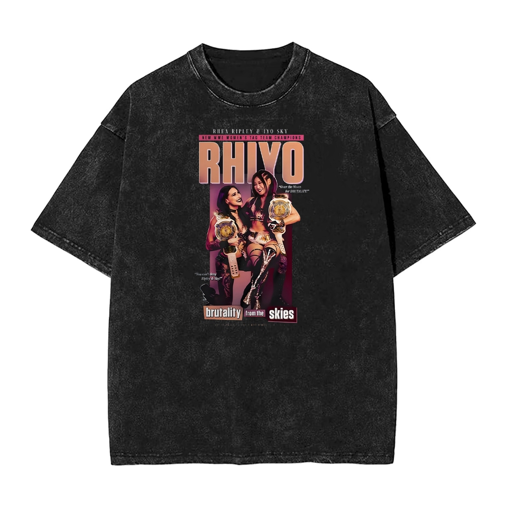 2026 Mới Rhea Ripley & Iyo Sky Đấu Vật Họa Tiết Giặt Trung Lập Thời Trang Cotton Nguyên Chất In Hình Áo Thun