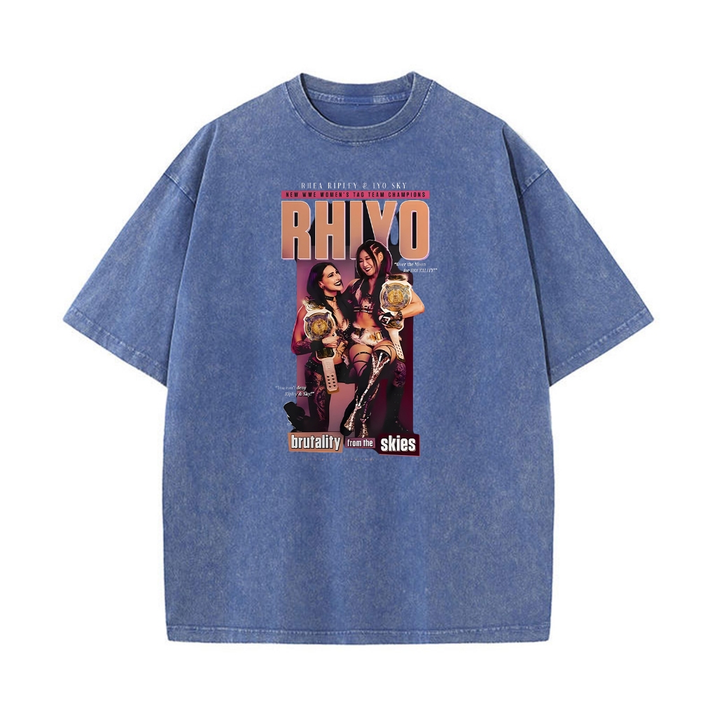 2026 Mới Rhea Ripley & Iyo Sky Đấu Vật Họa Tiết Giặt Trung Lập Thời Trang Cotton Nguyên Chất In Hình Áo Thun