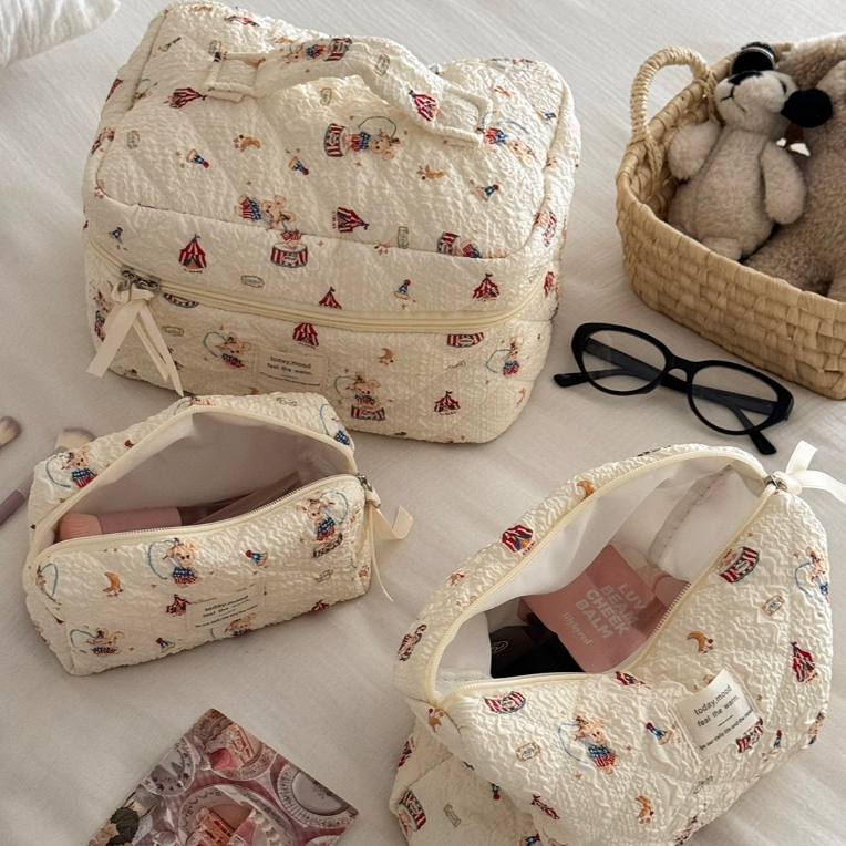 Túi mỹ phẩm in thỏ công viên vải mềm khóa kéo dễ thương lớn đựng phụ kiện du lịch dành cho nữ