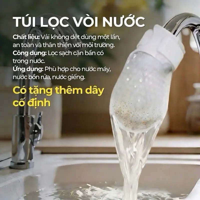Combo 20/50/100 Túi lọc vòi nước đa năng Bông mềm Trắng tinh khiết Giữ cặn bẩn Tạp chất Cải thiện chất lượng nước sinh hoạt Cho vòi bếp phòng tắm