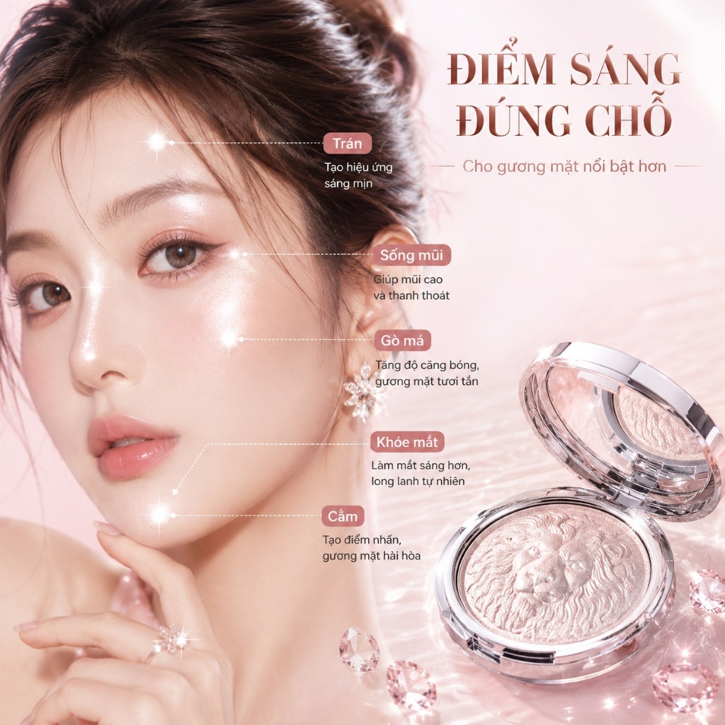【Adel Floro】Phấn Bắt Sáng Hình Sư Tử - Chất Mềm Mịn, Nhũ Bùng Sáng, Tạo Khối Gò Má, Long Lanh