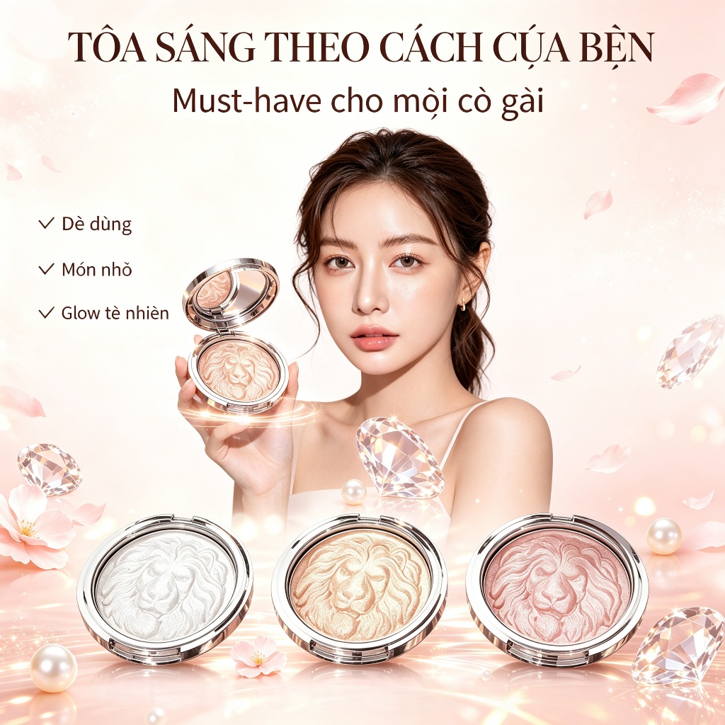 【Adel Floro】Phấn Bắt Sáng Hình Sư Tử - Chất Mềm Mịn, Nhũ Bùng Sáng, Tạo Khối Gò Má, Long Lanh