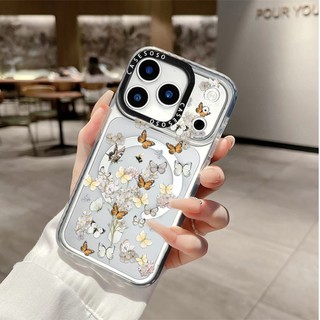 Ốp điện thoại sạc từ tính không dây hình bướm hoa trắng lấp lánh tương thích cho IPhone 12 13 14 15 16 17 Pro Max Cover 16E 17AIR Silicon mềm trong suốt Vỏ chống sốc