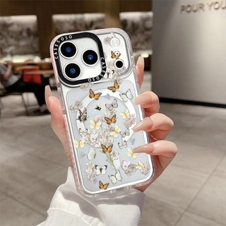 Ốp điện thoại sạc từ tính không dây hình bướm hoa trắng lấp lánh tương thích cho IPhone 12 13 14 15 16 17 Pro Max Cover 16E 17AIR Silicon mềm trong suốt Vỏ chống sốc